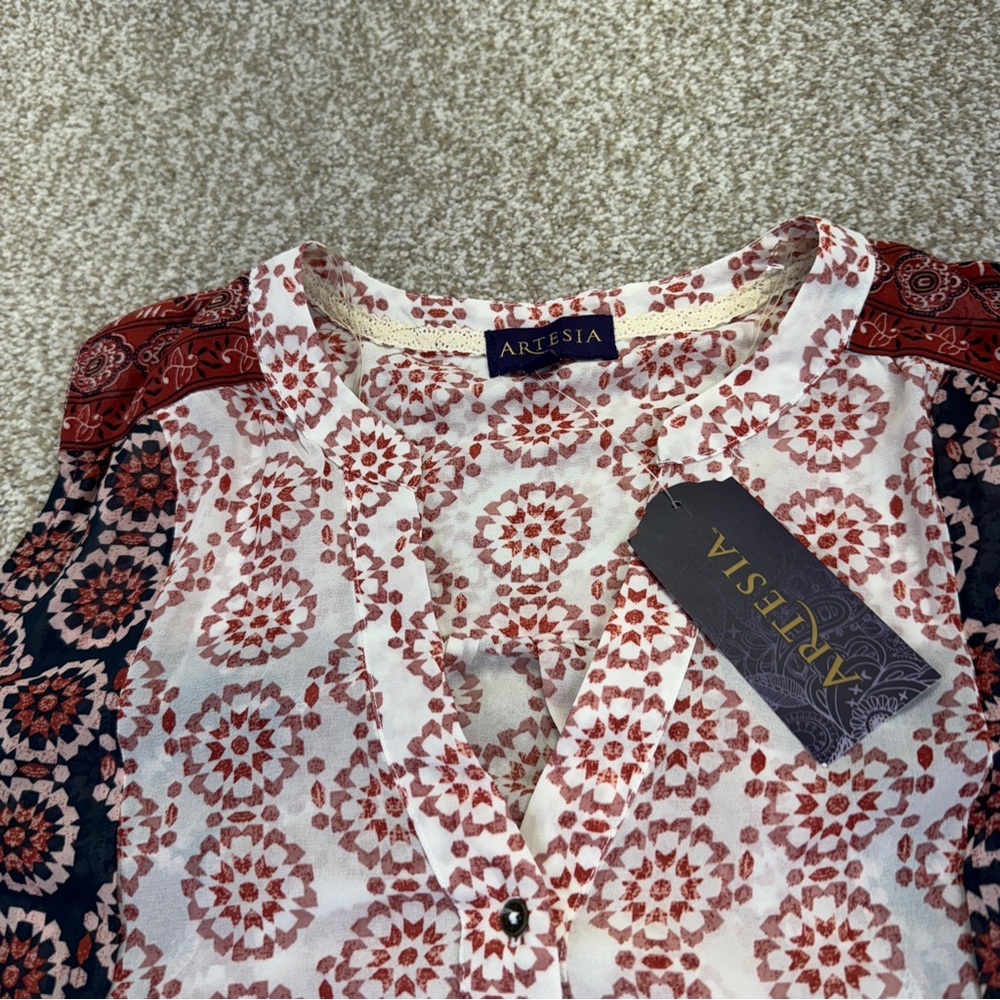 NWT Artesia Womens Top Size M Pink Blue Button Front - Picture 5 of 16